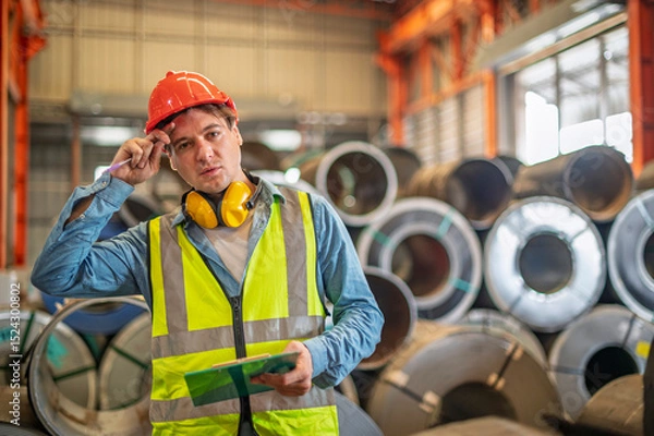 Obraz Engineer working service and plan of maintenance machine in heavy industrial factory