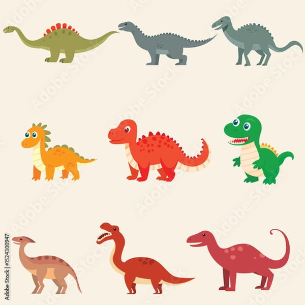 Fototapeta Adorable Dinosaur Illustrations A Collection of Cute Prehistoric Creatures for Kids