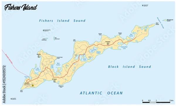 Obraz Map of Fishers Island in Long Island Sound, New York, United States