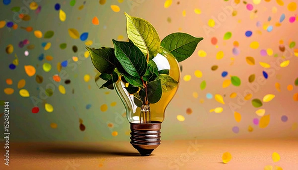 Obraz Green leaves inside light bulb symbolize sustainable procurement and supply chain innovation for green energy and eco friendly solutions