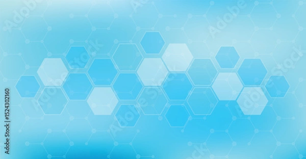 Fototapeta Blue hexagon pattern. Medical technology design. Blue hexagons on blurred background.