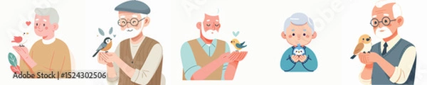 Fototapeta cute grandfather holding bird character vector