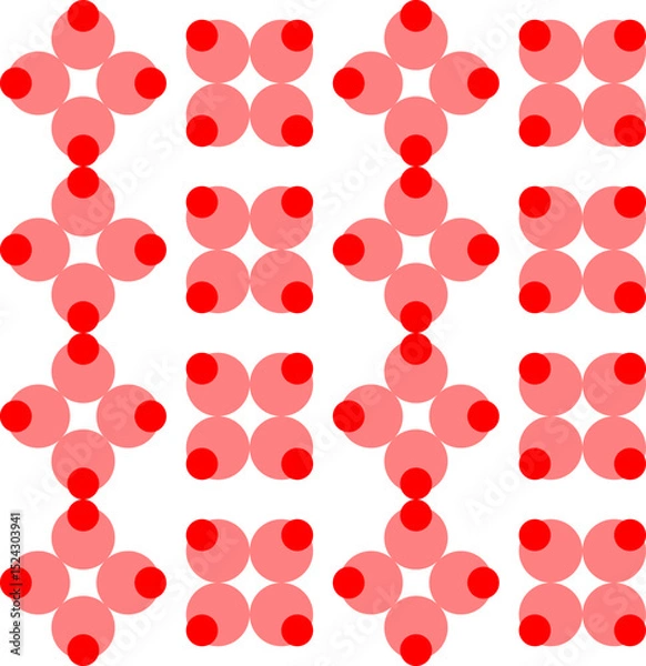 Fototapeta pink and red overlap polka dots pattern, Red dot on white background, design for fabric printing as repeat pattern, pink red circle checkerboard