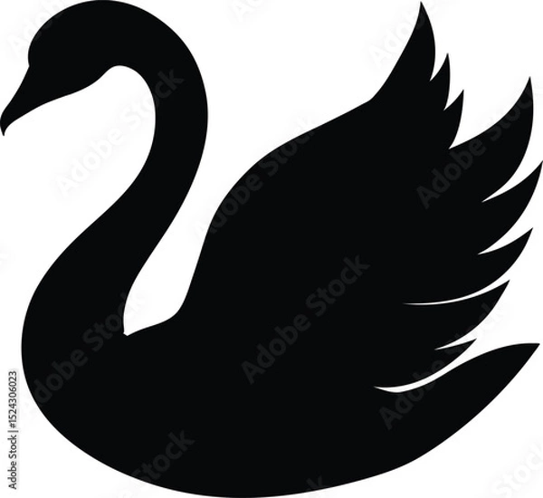 Obraz "Elegant Swan Silhouette Icon - Black Vector Illustration of Graceful Bird"