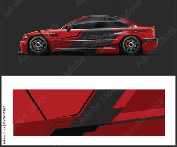 Fototapeta Red and Black Race Car Wrap Design Template