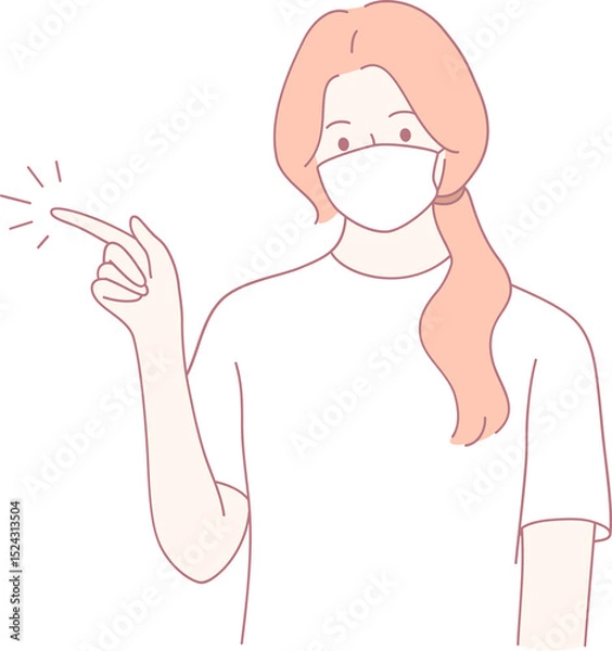 Fototapeta A woman in a face mask assertively points, emphasizing health and safety measures. Suitable for medical themes