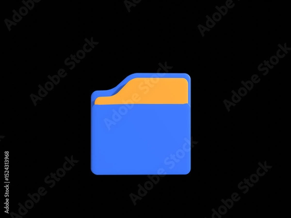 Fototapeta Yellow computer folder with paper files, documents. Business, file management concept. 3d vector icon. 3D minimal style.