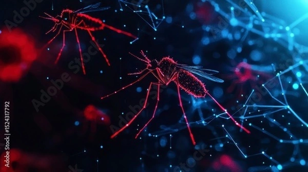 Obraz mosquitoes interacting Digital illustration of mosquitoes in a colorful, abstract environment.