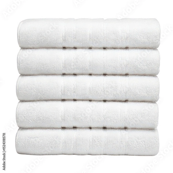 Fototapeta Stack of Soft White Bath Towels on a Solid Background Perfect for Bathroom Decor, Spa Settings, and Hotel Amenities Comprising Comfort and Cleanliness
