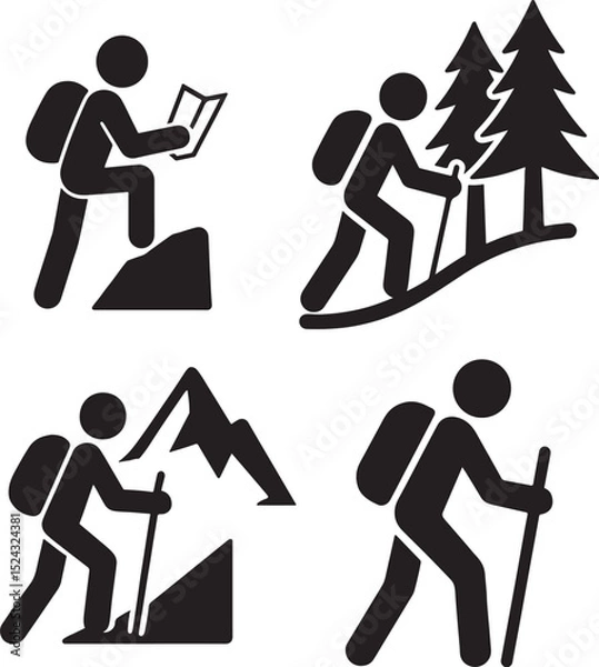 Fototapeta Hiker icon silhouette vector design with white background