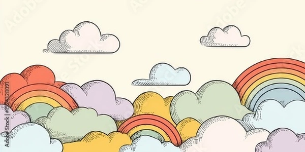 Obraz Soft Pastel Clouds with Rainbow Design