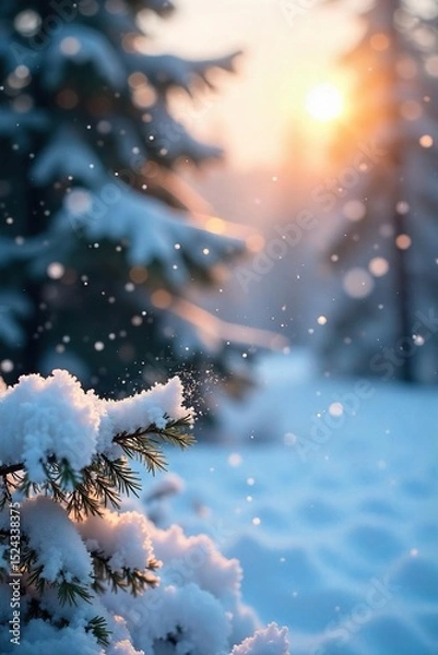 Obraz Mesmerizing snowfall, delicate snowflakes gently falling against a blurred winter landscape Perfect for winter wonderland, holiday, and nature themes , dreamy, winter, patterns