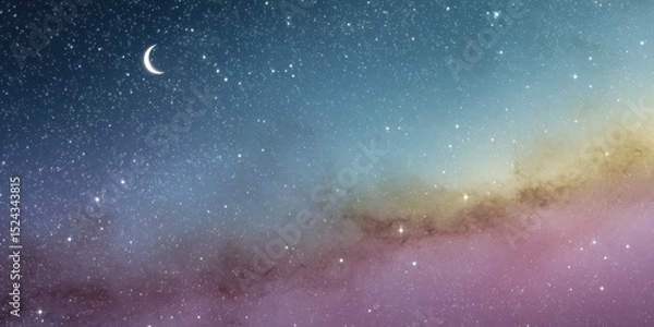Obraz Minimalist Pastel Galaxy with Stars and Moon