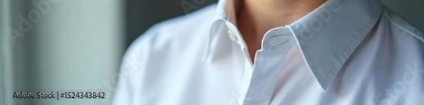 Obraz A close-up shot of a crisp, white collar, freshly ironed and ready to be worn, symbolizing professionalism and preparedness for a new job or career , employment, fashion, textile