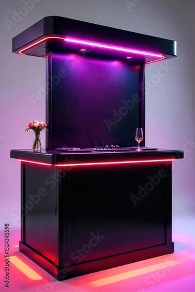 Obraz Sleek, modern nightclub stand with integrated lighting and a glossy black finish Perfect for upscale venues and stylish events Ready for branding and customization , smooth, surface