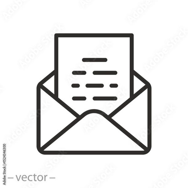 Obraz newsletter icon, open envelope with letter, thin line symbol on white background - editable stroke vector illustration eps10