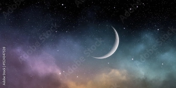 Obraz Light Pastel Galaxy with Moon and Star Elements