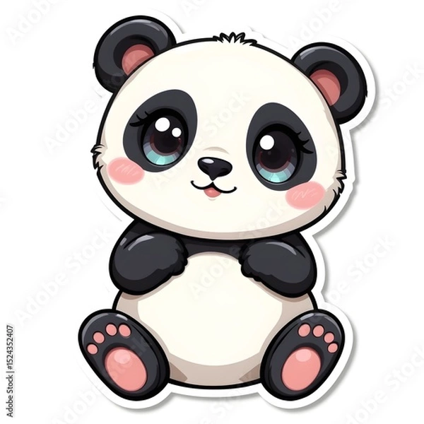 Obraz A Cute Panda Bear Sticker Sitting; Playful and Adorable Nature