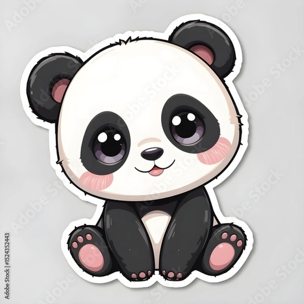 Obraz A Cute Panda Bear Sticker Sitting; Playful and Adorable Nature