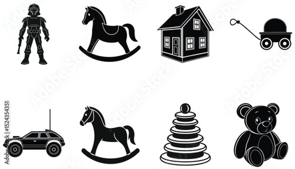 Obraz Children’s Play Toy Silhouette Icons Set in Black