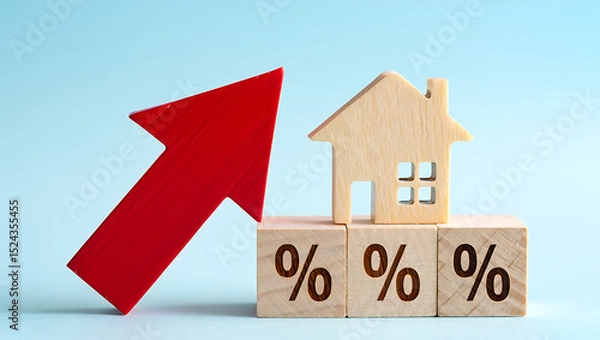 Fototapeta Rising interest rates concept depicted with home and arrow
