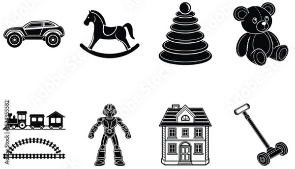 Obraz Vector Collection of Children’s Toys in Simple Silhouette Form