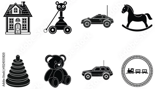 Obraz Minimalist Kids Toy Silhouettes Set in Black and White