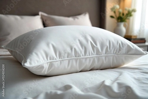 Obraz Luxurious bedding cushion, plump and inviting, perfect for adding comfort and style to any bedroom Soft texture, elegant design, ideal for a restful sleep , design, interior, style