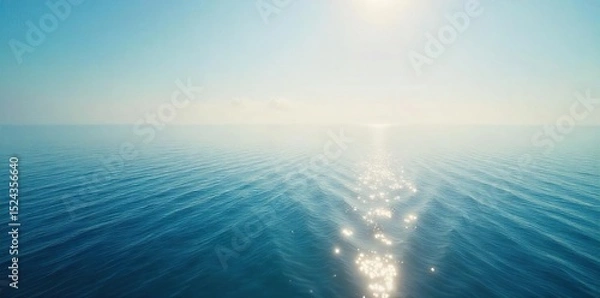Obraz Vast, endless ocean meeting the hazy horizon line Sunlight glints on the calm water, creating a serene and peaceful atmosphere Perfect for travel, nature, or tranquility themes , waterfront, sun