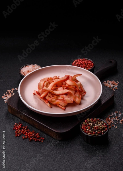 Obraz Food, dried squid in shavings or chopped as snacks or jerky. Snack dried squid for beer