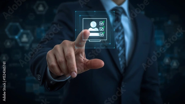 Fototapeta Recruitment and candidate selection process showcasing HR professionals using digital tools to evaluate talent and identify career opportunities