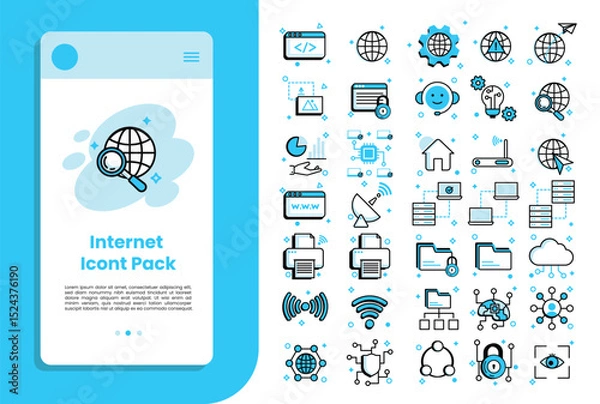 Obraz Flat internet icon pack with modern style for web, network, data, and digital technology design.