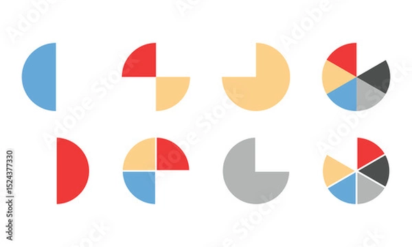 Obraz Pie chart infographic set. Circle diagram collection with sections or parts. Segmented circle icons for infographic, data analysis, web design, ui or presentation. pie chart icon.