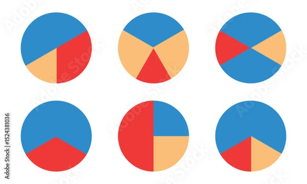 Obraz Pie chart color icons. Pie chart sign. Circle section graph. Wheel round diagram parts. pie charts data, pie charts infographic, pie chart bar graphs. Charts diagram segment infographic. Eps 10.