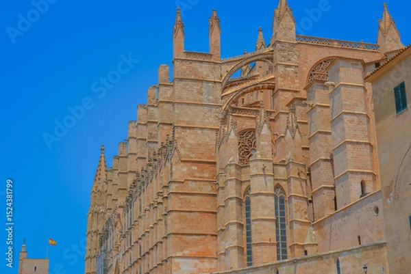 Fototapeta View of Mallorca Cathedral under Clear Blue Sky