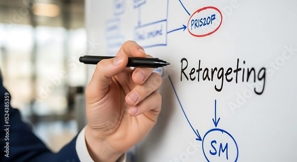 Obraz Marketing professional planning digital retargeting strategy on a whiteboard diagram