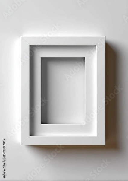 Fototapeta Minimalist White Picture Frame on Wall, Ideal for Mockups and Showcasing Creativity and Design, With Space for Your Vision : Generative AI
