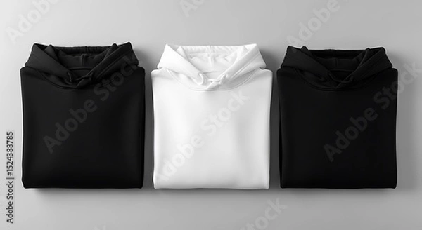Obraz Three folded hoodies in black and white color composition minimalist design