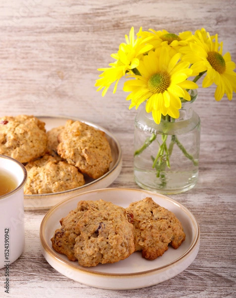 Fototapeta oat cookies with fruit and nuts