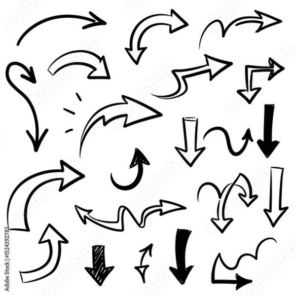 Obraz Hand drawn vector arrow set. All arrowes are isolated on white and groupped, easy to use. 