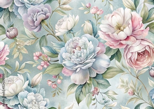 Obraz Watercolor pastel peonies floral seamless pattern