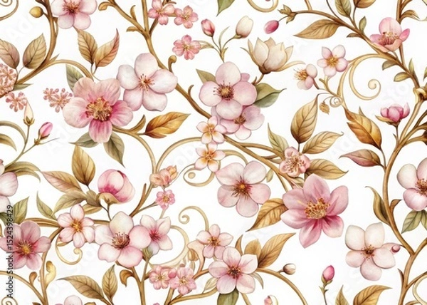Obraz Watercolor pink blossom floral seamless pattern