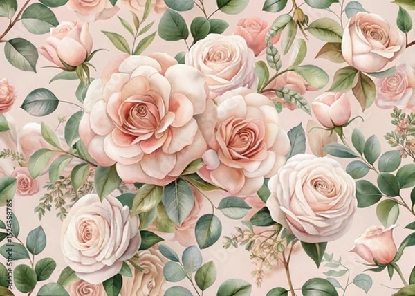 Obraz Watercolor seamless pattern blush pink roses