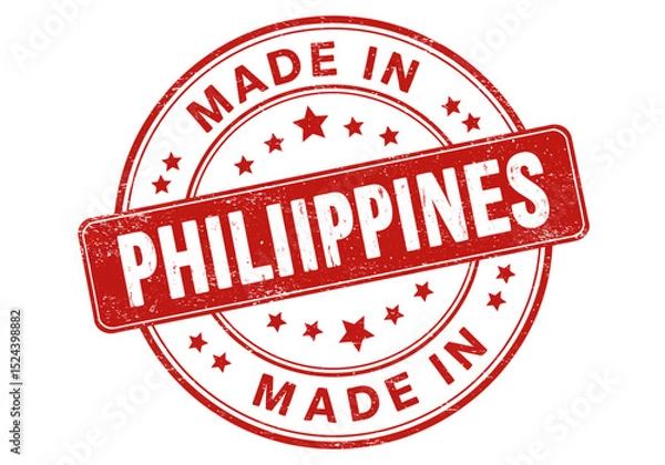 Fototapeta A Circular Stamp Graphic Showing Words Made in Philippines with Stars Separating Them on a White Background