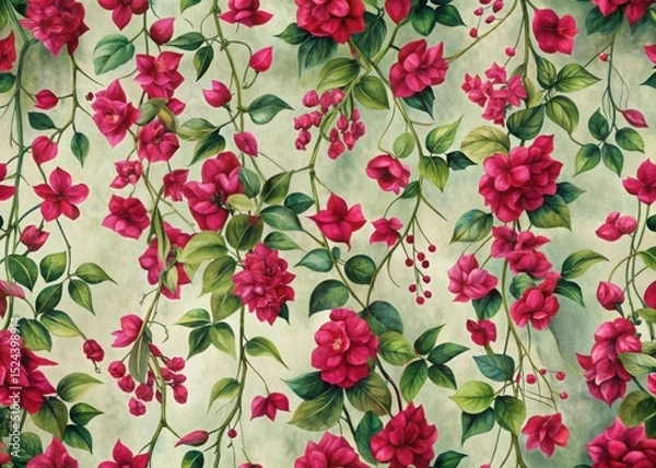 Obraz Watercolor bougainvillea floral seamless pattern