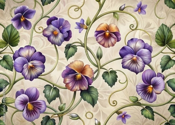 Obraz Elegant pansy floral pattern seamless design