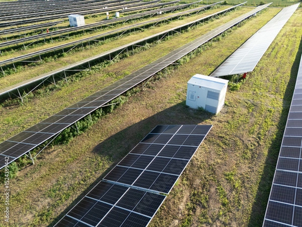 Fototapeta Aerial view of solar power station with energy storage