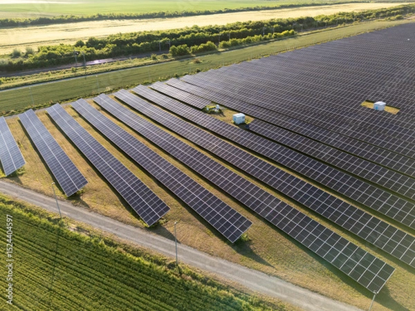 Fototapeta Aerial view of solar power station with energy storage