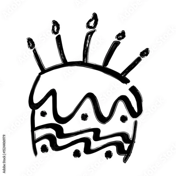 Fototapeta Big cake and five light candle with crayon style
