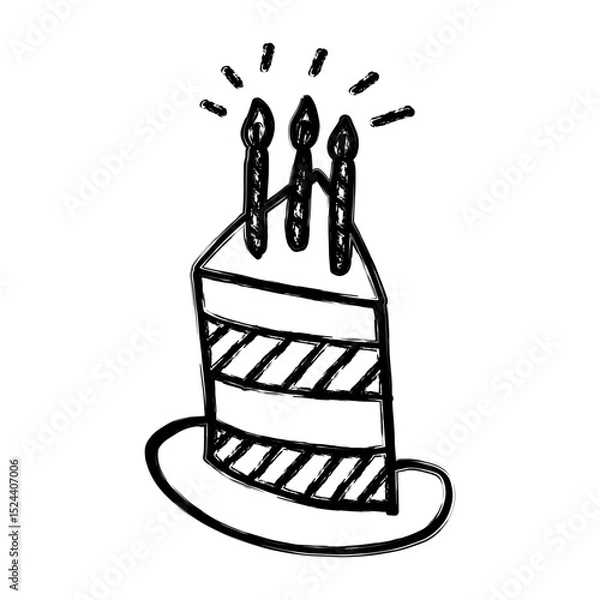 Fototapeta Single slice tart and three candle with crayon style